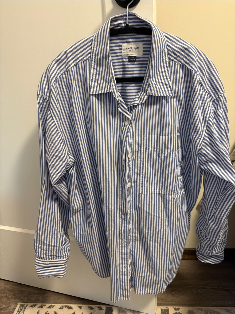 American Eagle Outfitters Women’s Blue & White Vertical Stripe Shirt